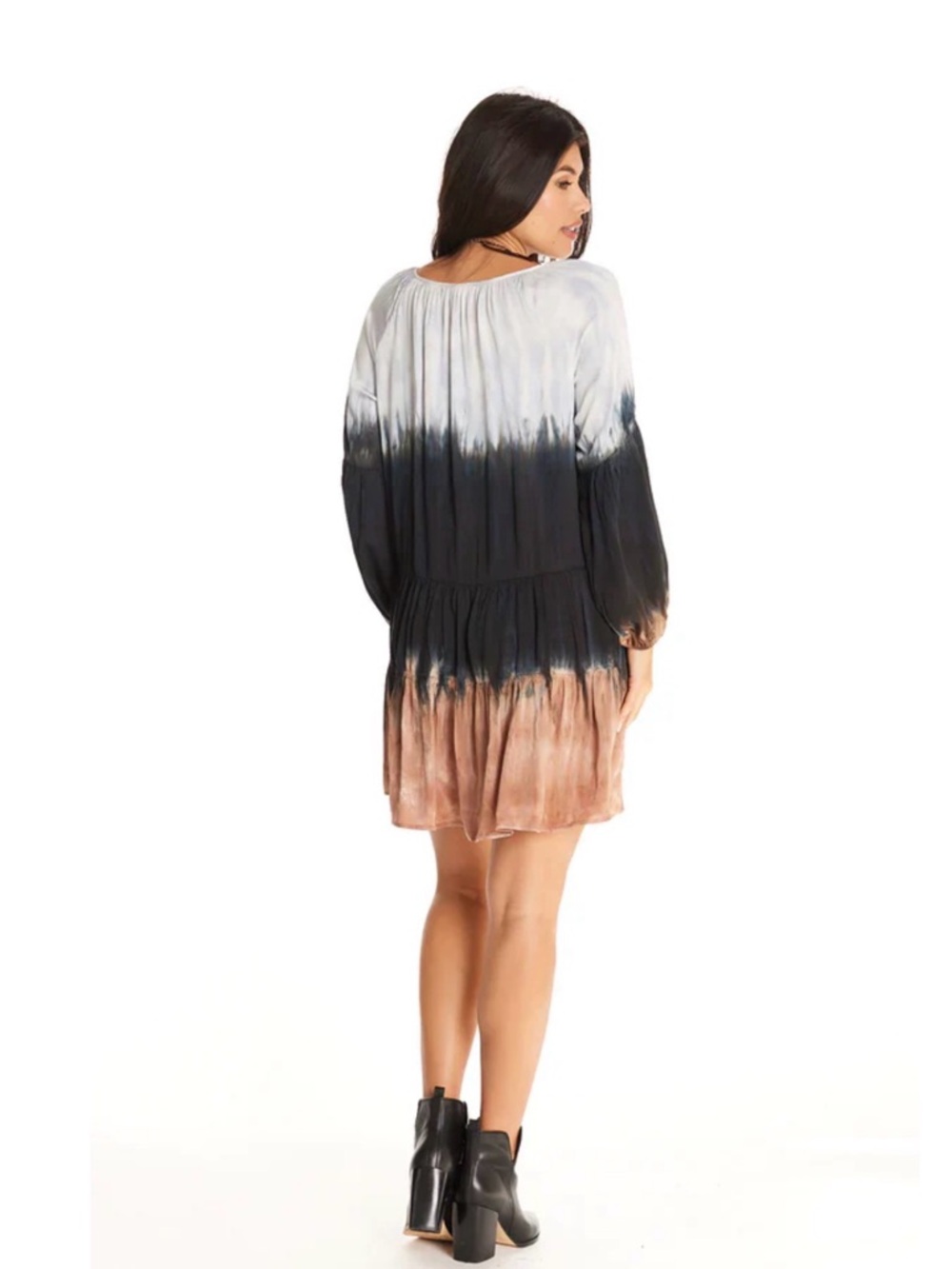 River and Sky Haven Long Sleeve Mini Dress - Soft Blue, Black, Brown in Large - Picture 3 of 13